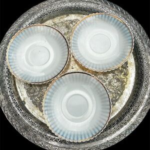 Antique Petalware Monax Gold Trim Saucers Set of 3 Vintage Macbeth Evan’s